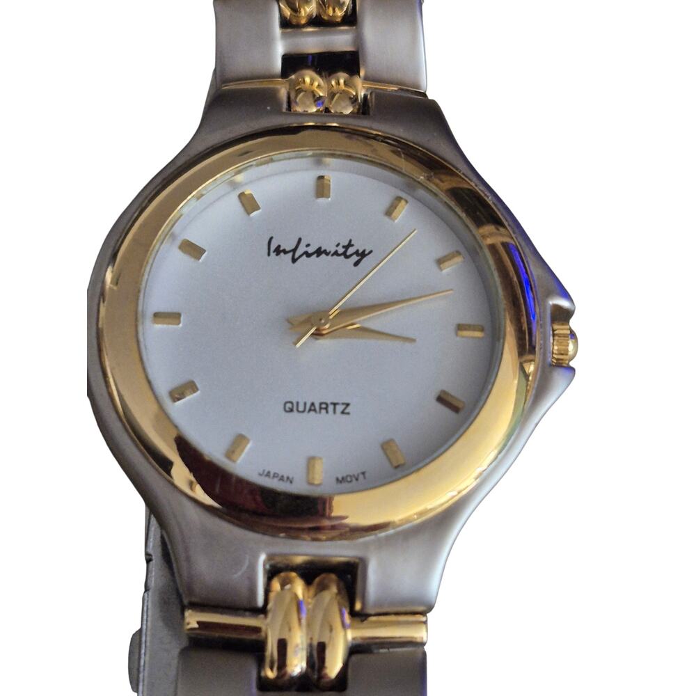 Infinity Mens Watch Silver/Gold Tone Quartz Japan‎ Movement w/ Matching Band